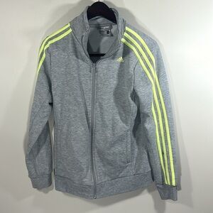 Adidas‎ grey neon green striped athletic full zip jacket Size Small sweatshirt